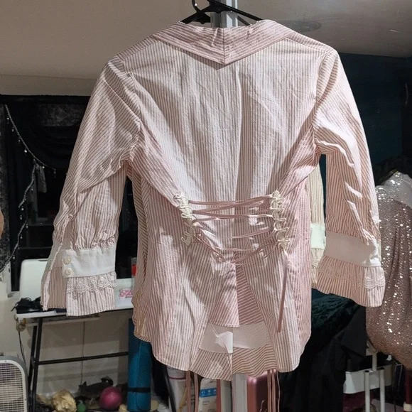 Mara Margo Women's Pink and White Lace-Up Blouse - Picture 6 of 10